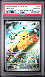 PSA 10 GEM MINT JAPANESE POKEMON 2024 Pikachu 218/SV-P PROMO Summer Pack