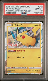 PSA 10 GEM MINT JAPANESE POKEMON 2018 PIKACHU HO-LO 242/SM-P 7-11 '18 PROMO