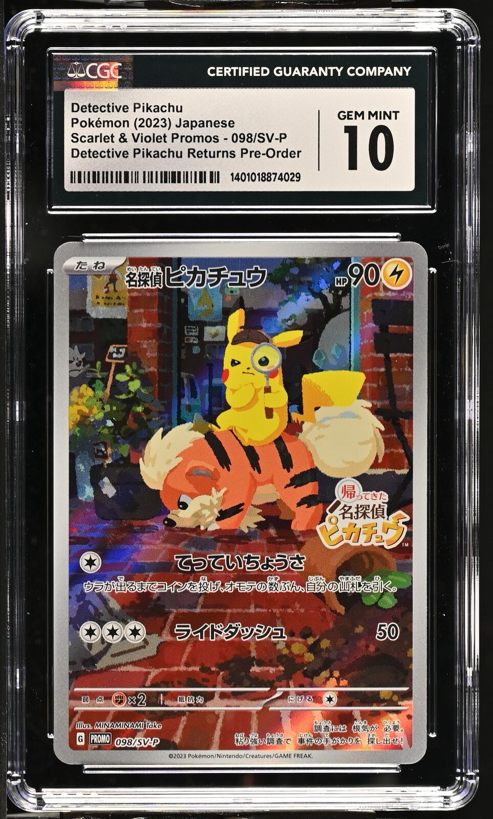 CGC 10 GEM MINT Japanese Pokemon 2023 Detective Pikachu 098/SV-P ScarletPROMO NR