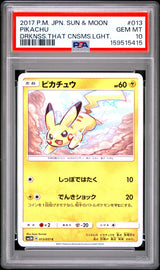 PSA 10 GEM MINT JAPANESE POKEMON 2017 PIKACHU 013/051 DRKNSS. THAT CNSMS. SM3H