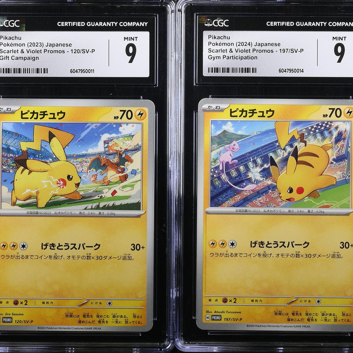 SET 2 CGC 9 MINT Japanese Pokemon Pikachu & Pikachu 120/SV-P 197/SV-P ...