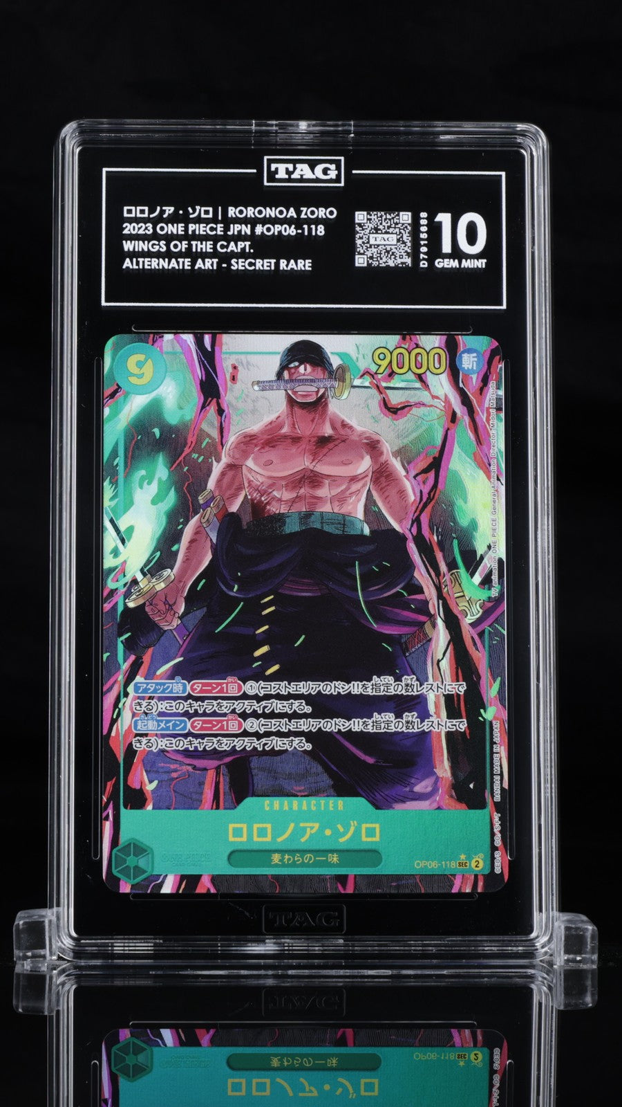 TAG 10 GEM MINT JAPANESE ONE PIECE 2023 Roronoa Zoro OP06-118 ALT ART