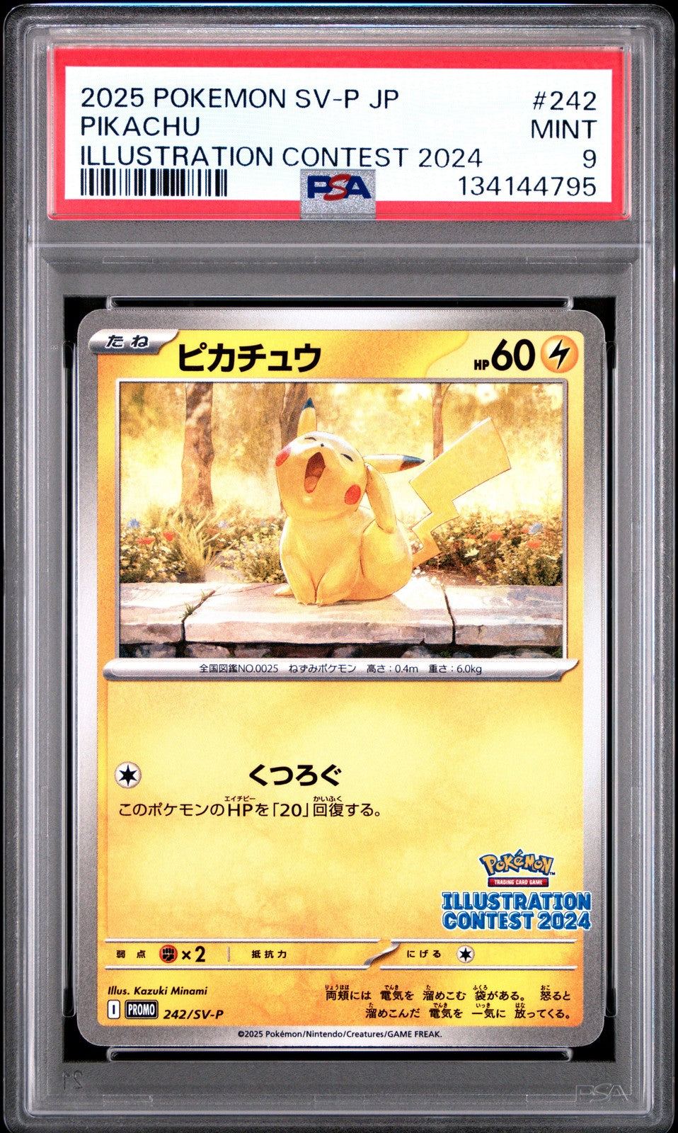 PSA 9 MINT JAPANESE POKEMON 2025 Pikachu 242/SV-P PROMO IILUST. 2024 Winner
