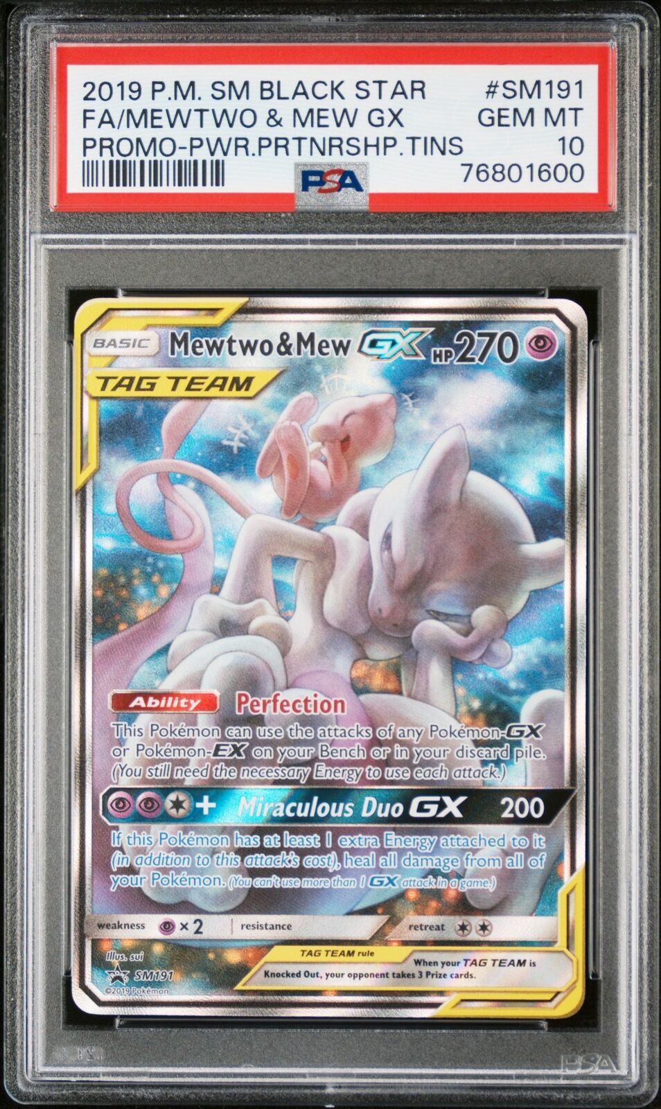 PSA 10 GEM MINT POKEMON 2019 MEWTWO & MEW GX SM191 PROMO