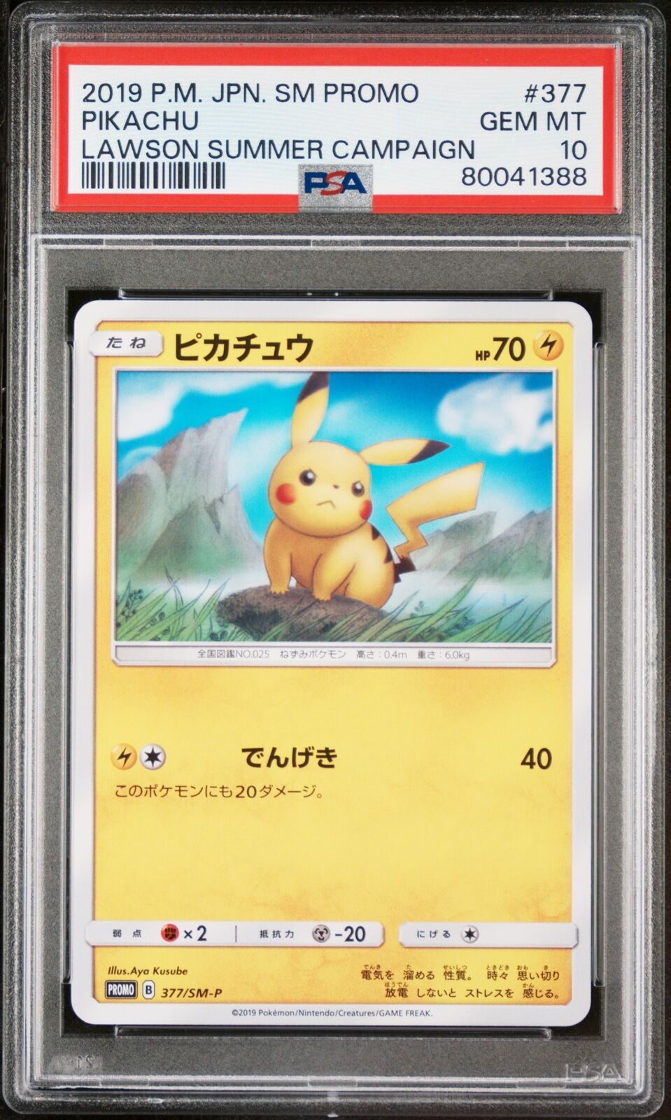 PSA 10 GEM MINT JAPANESE POKEMON 2019 PIKACHU 377/SM-P PROMO