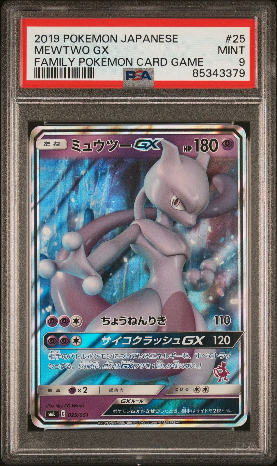 PSA 9 MINT JAPANESE POKEMON 2019 MEWTWO GX 025/051 FAMILY POKEMON CARD GAME SMI