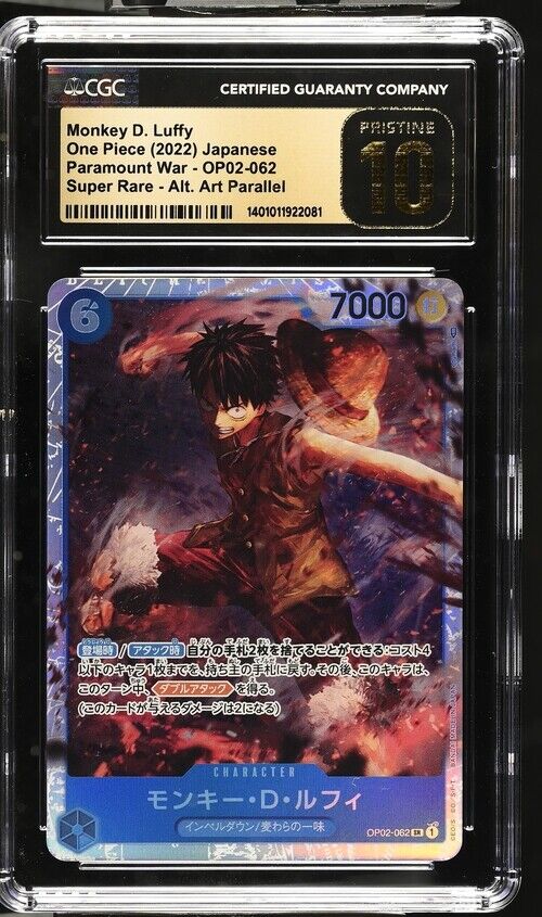 CGC 10 PRISTINE JAPANESE ONE PIECE 2022 Monkey D. Luffy OP02-062 Paramount War