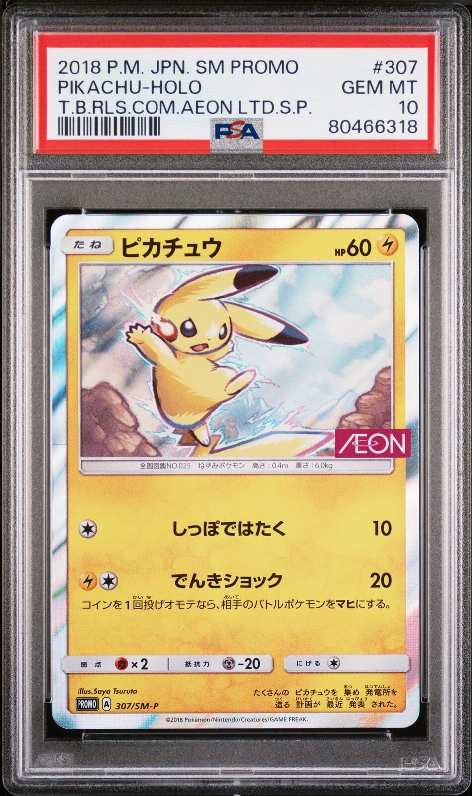 PSA 10 GEM MINT JAPANESE POKEMON 2018 PIKACHU-HOLO 307/SM-P PROMO