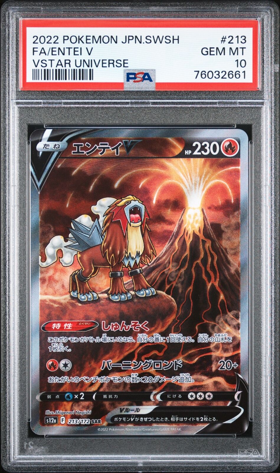 PSA 10 GEM MINT JAPANESE POKEMON 2022 ENTEI V 213/172 VSTAR UNIVERSE s12a