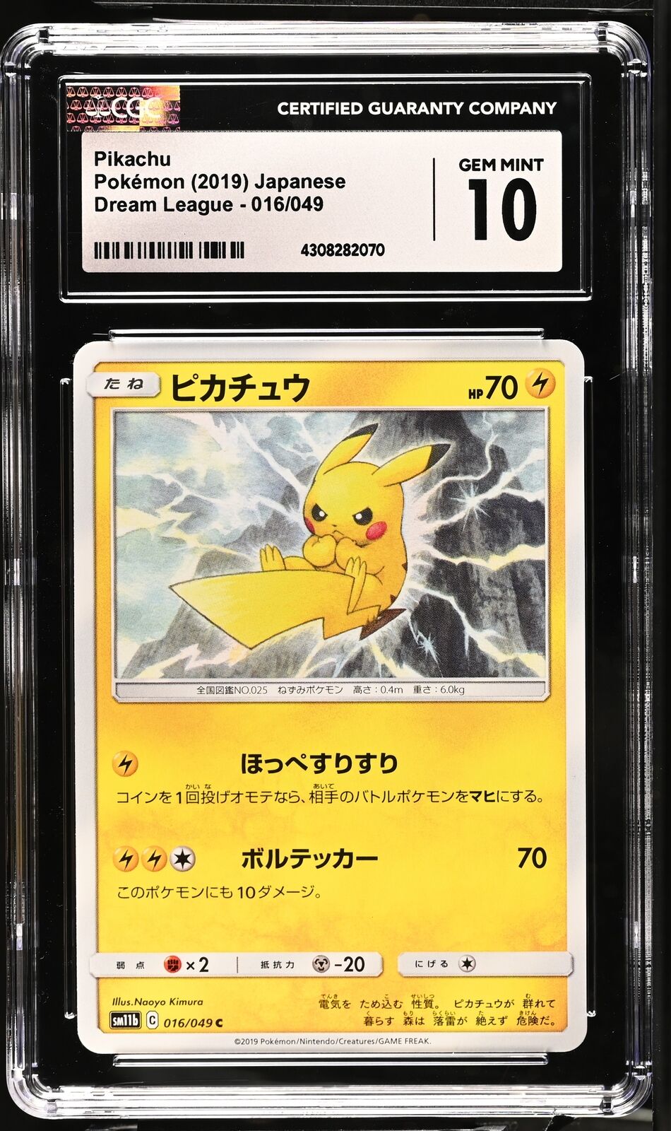 CGC 10 GEM MINT Japanese Pokemon 2019 Pikachu 016/049 Dream League - SM11b