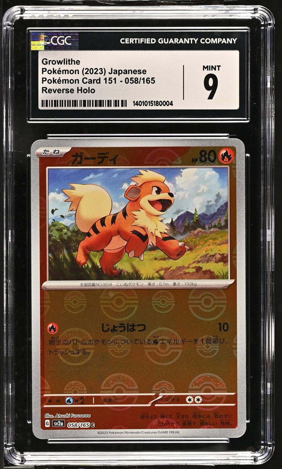 CGC 9 MINT Japanese Pokemon 2023 Growlithe 058/165 Poke Ball Reverse Sv2a