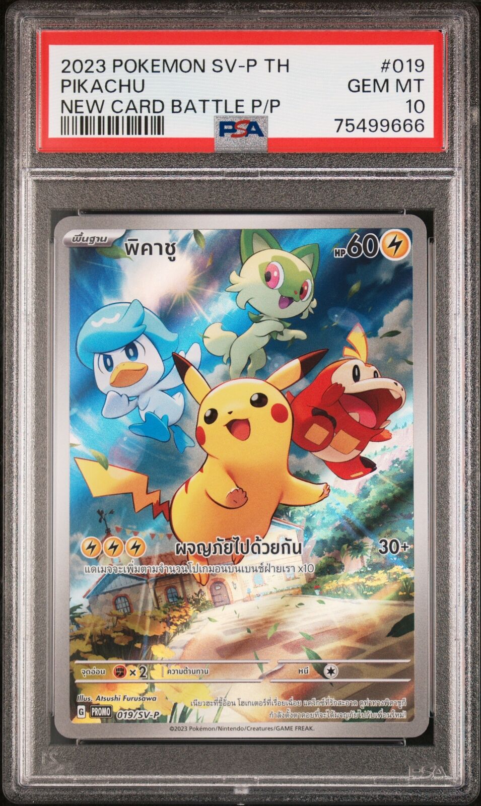 PSA 10 GEM MINT THAI LANGUAGE POKEMON 2023 PIKACHU 019/SV-P T PROMO 001/SV-P