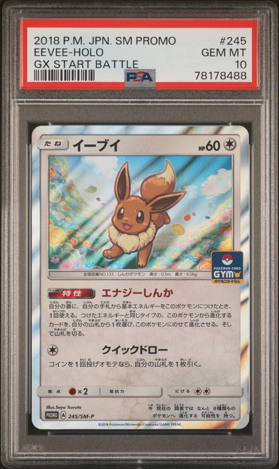 PSA 10 GEM MINT JAPANESE POKEMON 2018 EEVEE-HOLO 245/SM-P PROMO GX START BATTLE