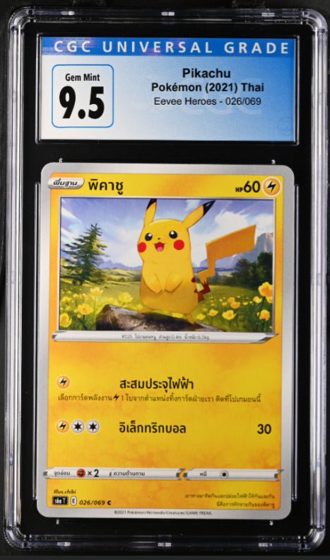 THAI Language Pokemon 2021 CGC 9.5 Gem Mint Pikachu 026/069 Eevee Heroes