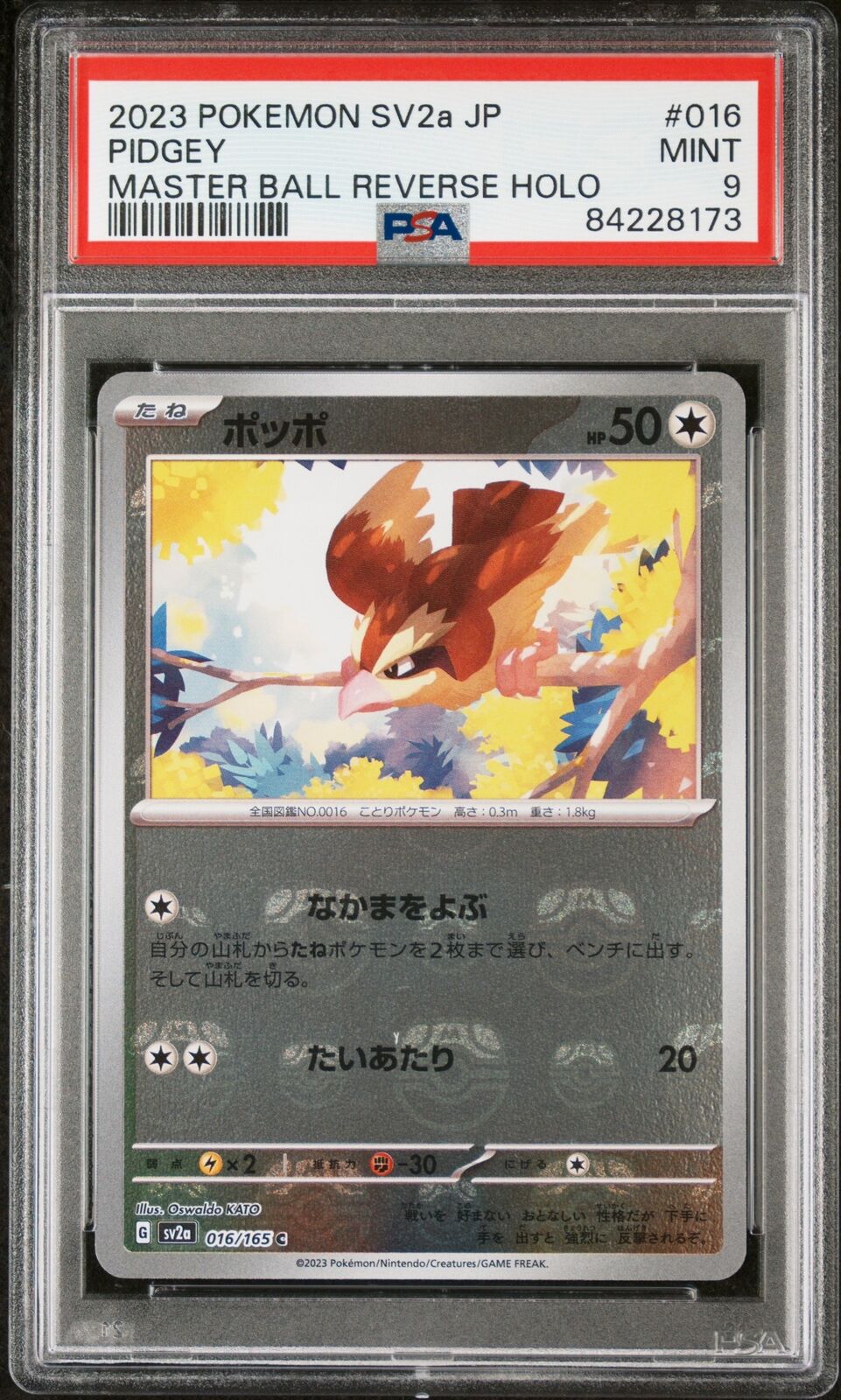 PSA 9 MINT JAPANESE POKEMON 2023 PIDGEY 016/165 MASTER BALL REV. 151 SV2a