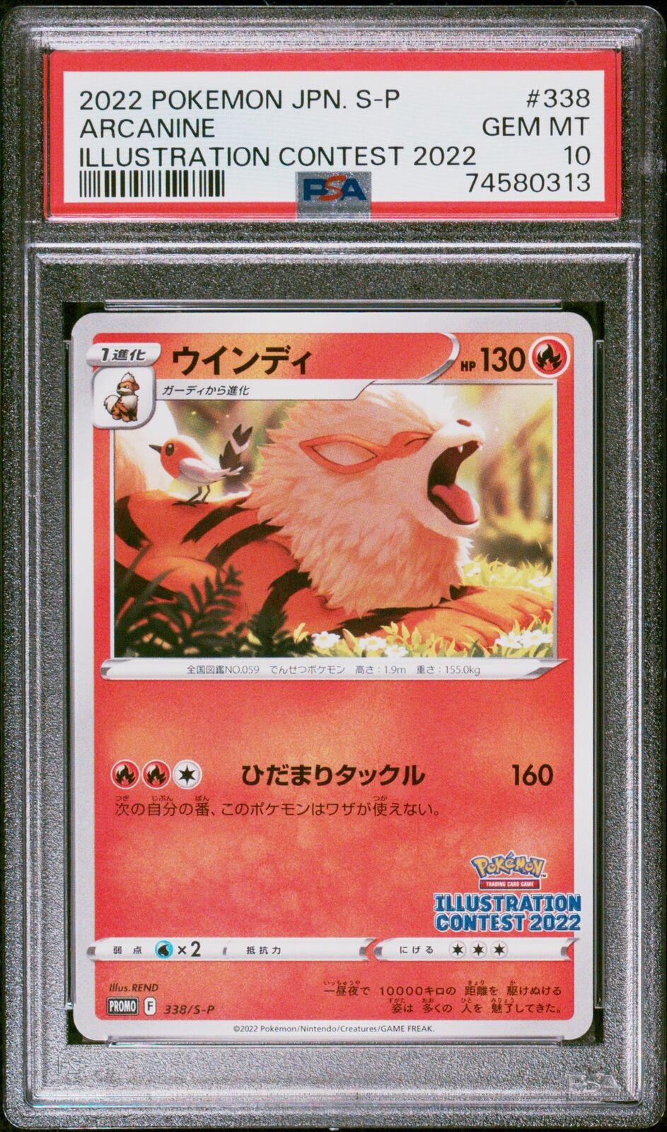 PSA 10 GEM MINT JAPANESE POKEMON 2022 ARCANINE 338/S-P ILLUSTRATION  PROMO