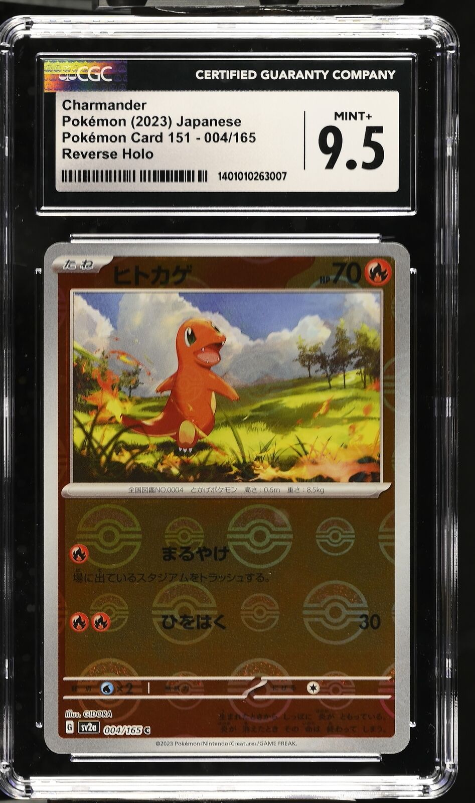 CGC 9.5 MINT+ Japanese Pokemon 2023 Charmander 004/165 REVERSE HOLO 151 SV2a