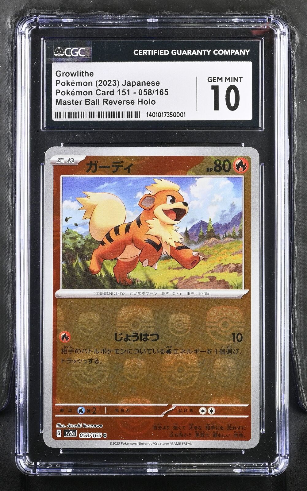 CGC 10 GEM MINT Japanese Pokemon 2023 Growlithe 058/165 Master Ball Reverse Sv2a