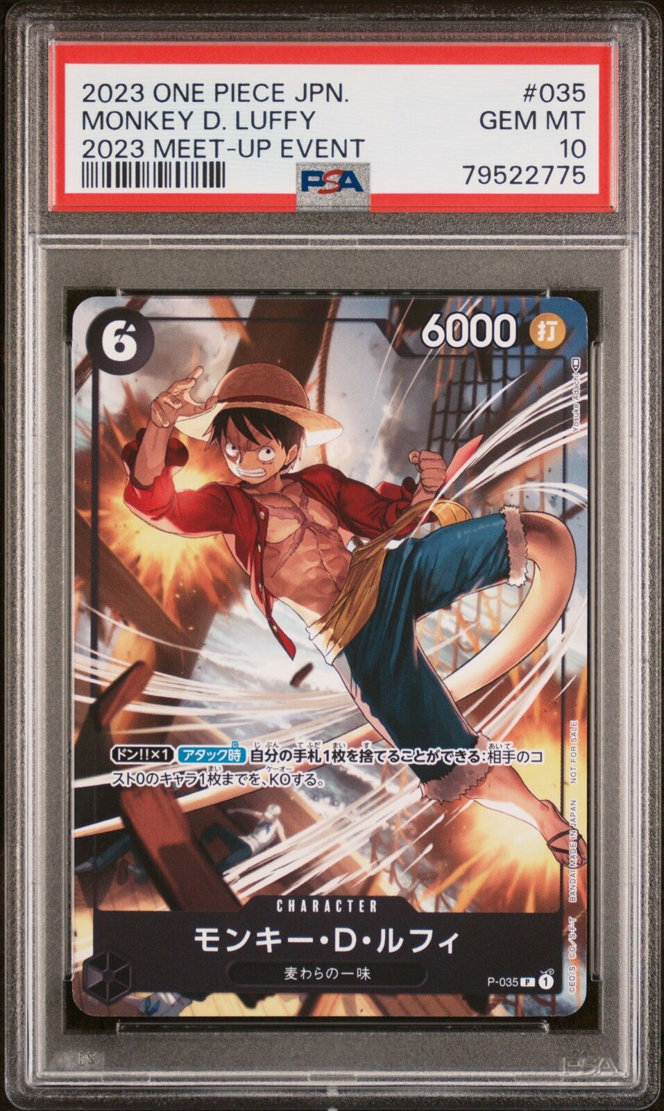 PSA 10 GEM MINT JAPANESE ONE PIECE 2023 MONKEY D. LUFFY P-035 PROMO 2023 MEET EV