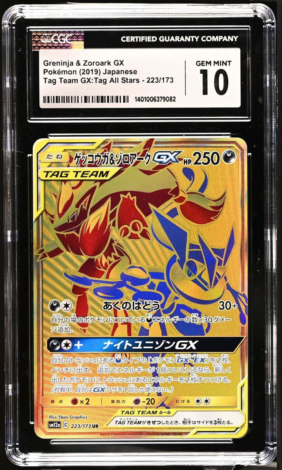 CGC 10 GEM MINT Japanese Pokemon 2019 Greninja & Zoroark GX 223/173 SM12a